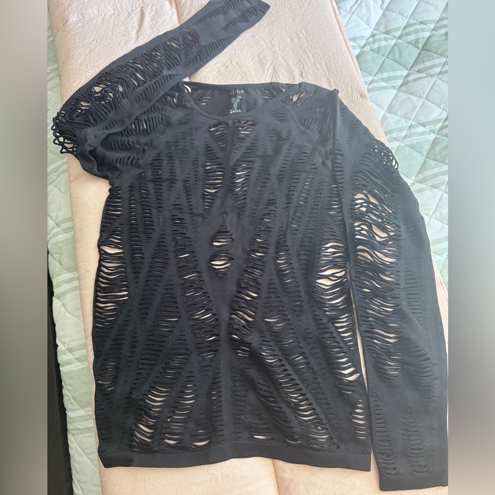 VENUS Black Distressed Long Sleeve Top